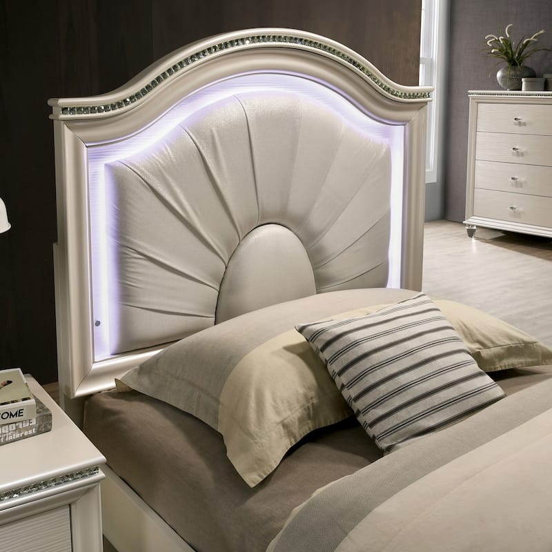 Silver Orchid Avery Glam Pearl White Upholstered Panel Bed