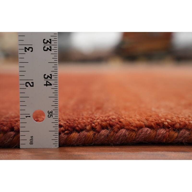 Hand Knotted Oriental 100% Wool Carpet Modern Stripe Oranges & Rust Gabbeh Area Rug - 7' 7'' X 5' 2''