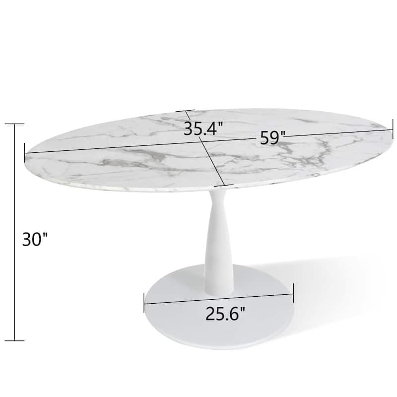 Oval White Faux Marble Topped Pedestal Dining Table