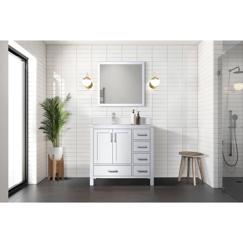 Jacques 36 in. W x 22 in. D Left Offset White Bath Vanity, Cultured Marble Top, and 34 in. Mirror