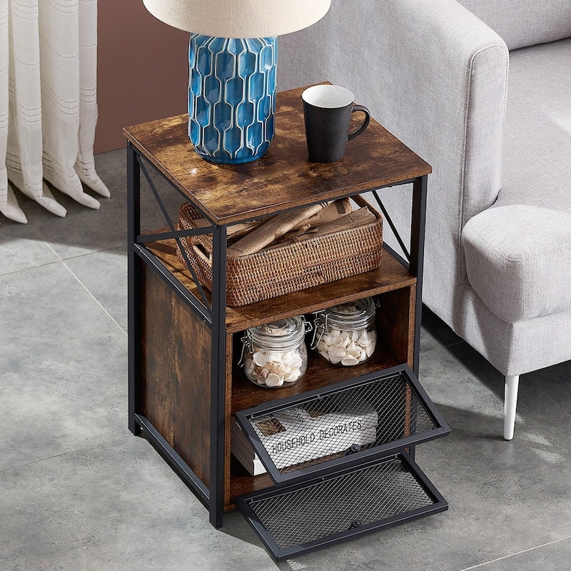 Taomika 3-pieces Bed Frame and Brown Nightstands Set -（Set of 3）