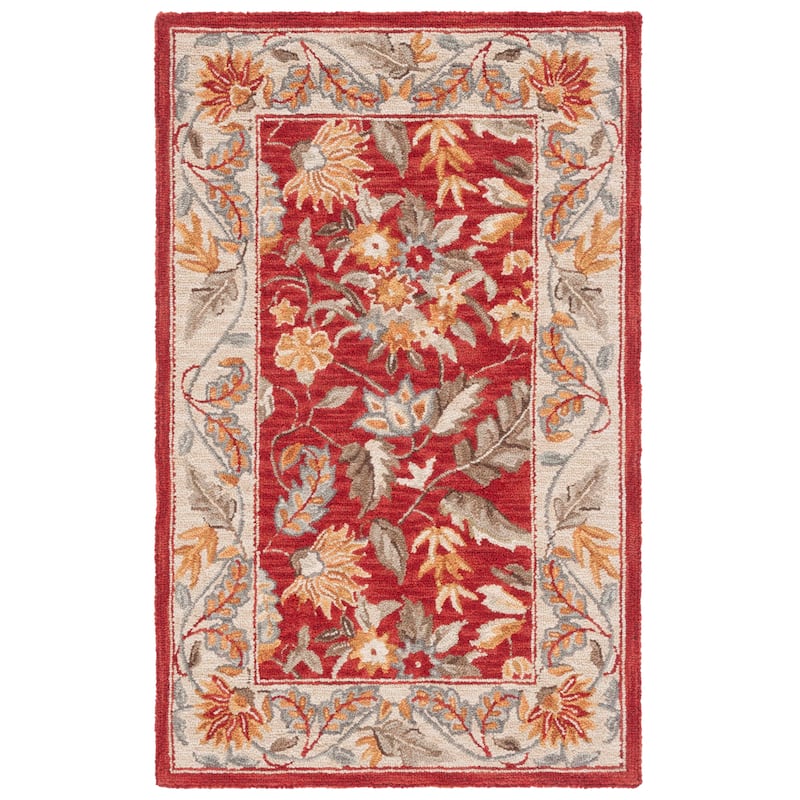 SAFAVIEH Handmade Chelsea Malda French Country Floral Wool Rug - 2'6" x 4' - Red