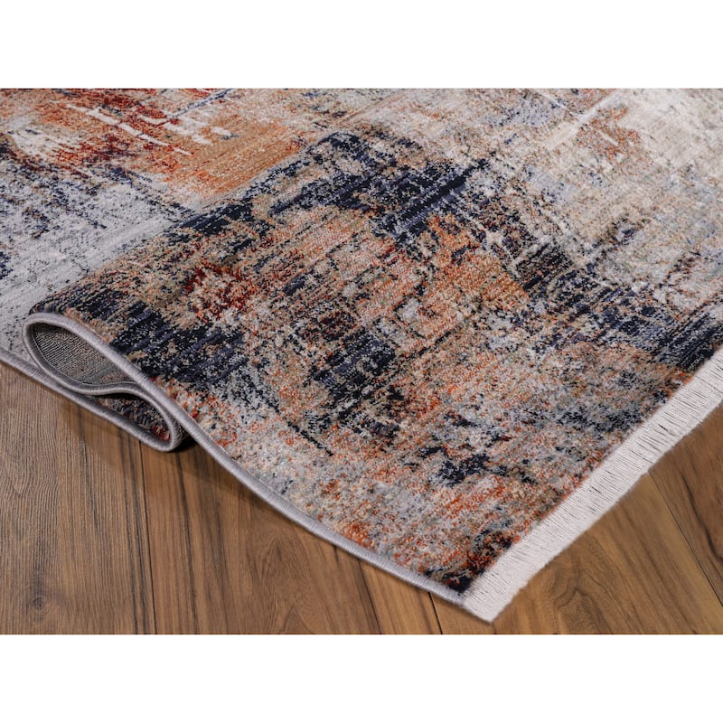 Anna Collection Abstract Area Rug with Fringe
