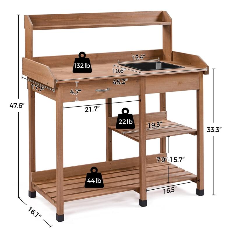 Yaheetech Garden Potting Bench Planting Bench with Sink Drawer Rack - N/A