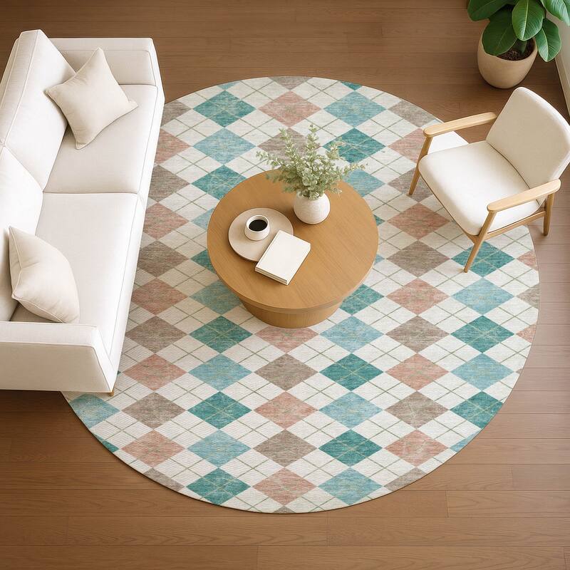 Machine Washable Indoor/ Outdoor Modern Plaid Chantille Rug