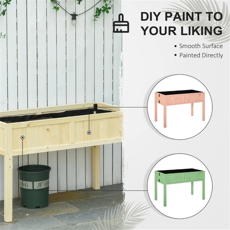 Foldable Natural Wood Raised Garden Bed Fir Wood Elevated Planter Box for Patio Balcony and Garden - 45.25" L x 22" W x 30" H