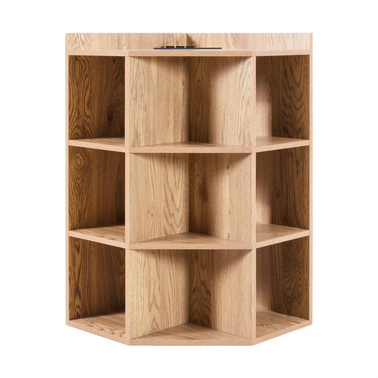 Corner Cabinet with USB Ports and Outlets Corner Cube Storage for Small Space Wooden Storage Cabinet
