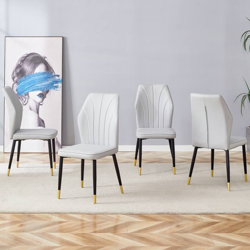 Roomfitters PU Dining Chairs with Patterned Back and Black Metal Legs, Set of 4 for Kitchen or Living Room