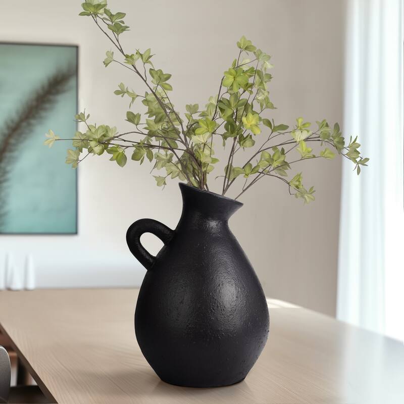 Sagebrook Home Terracotta, 19" Unique Jug With Handle, Round, Textured, Serenity/Mysterious, Ideal gift - Textured Black