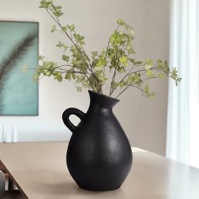 Sagebrook Home Terracotta, 19" Unique Jug With Handle, Round, Textured, Serenity/Mysterious, Ideal gift