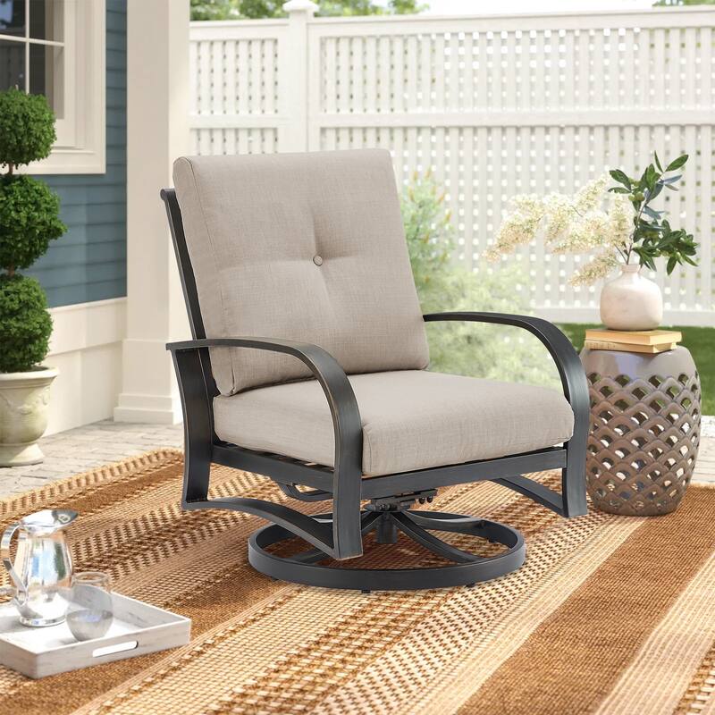 Outdoor Club Chair, Patio Aluminum Single Chair with Sunbrella Fabric Cushion - Beige/Black