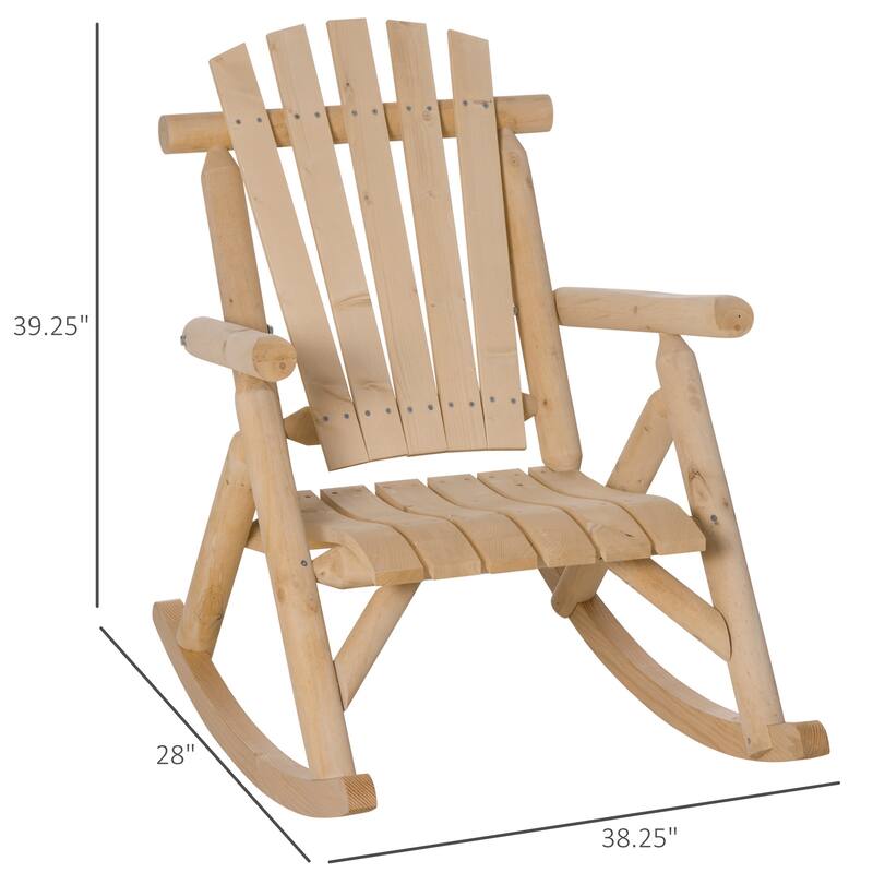Outsunny Outdoor Rustic Adirondack Rocking Chair, Fir Wood Log Slatted Design Patio Rocker for Porch Garden Lounging