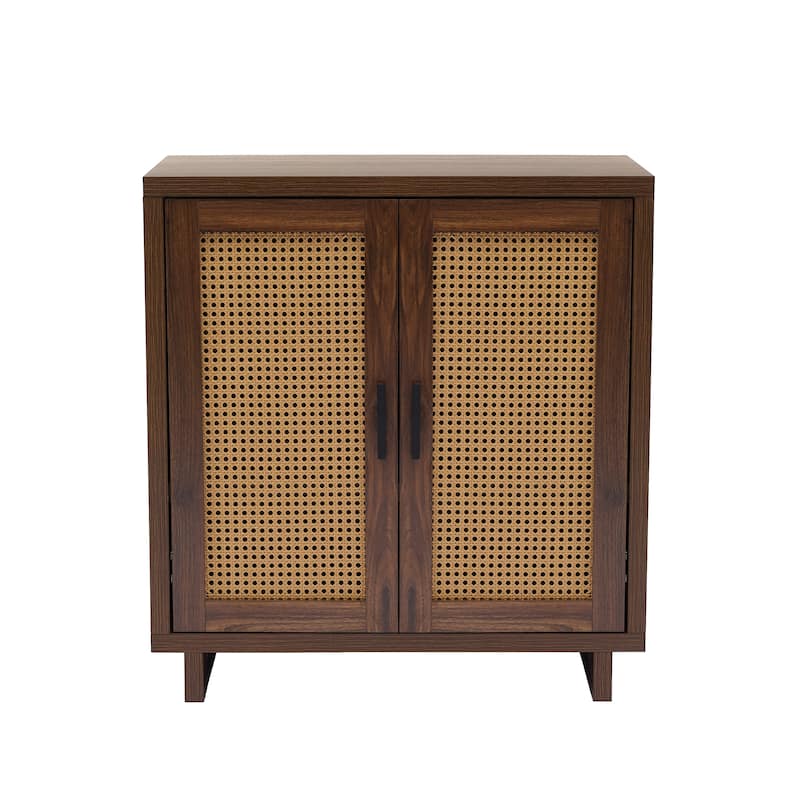 Wood Accent Cabinet Sideboard Buffet with Rattan Doors