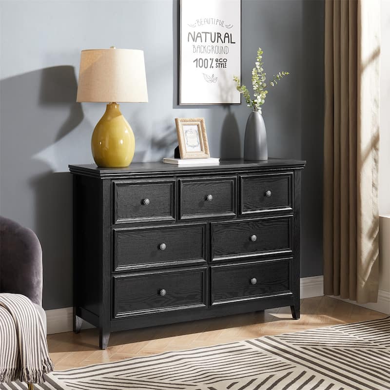 Modern 7 Storage Drawers Dresser Cabinet, Tall Chest of Drawer, Closet - Black