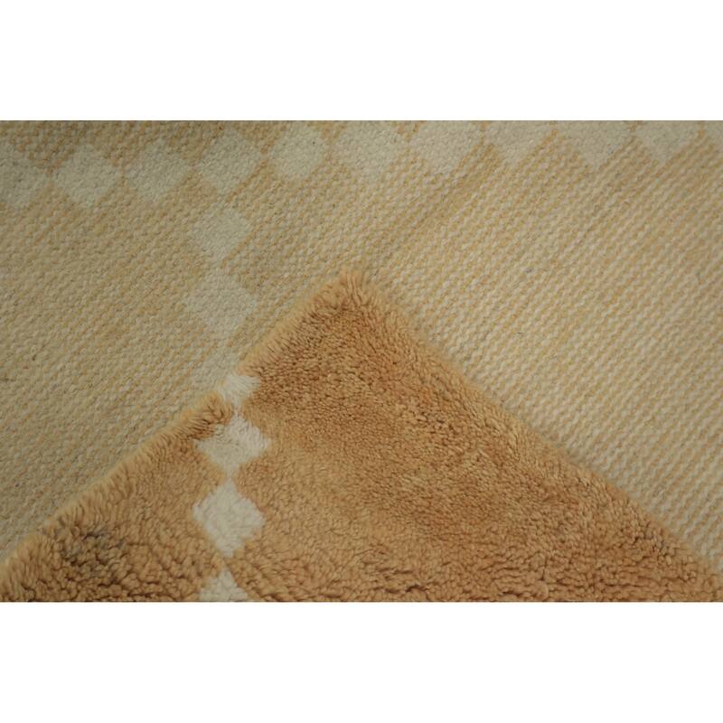 Hand Knotted Oriental 100% Wool Carpet Modern Geometric Yellow & Gold Moroccan Area Rug - 12' 1'' X 9' 1''