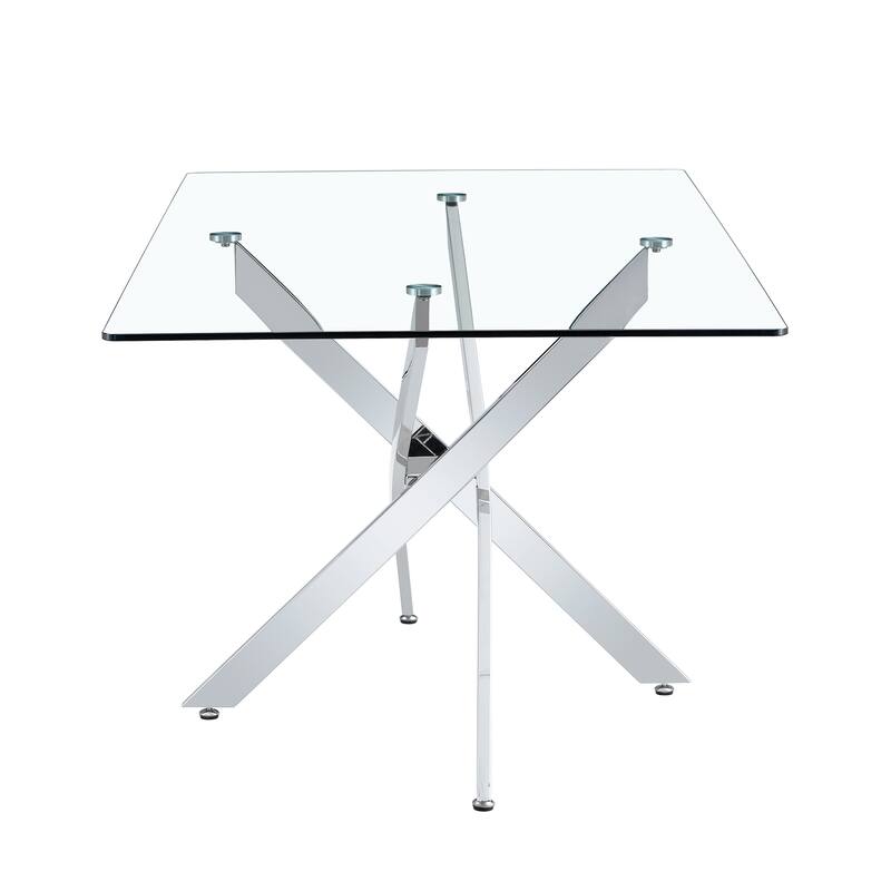 Large Modern Minimalist Rectangular Glass Dining Table with 0.4" Tempered Glass Tabletop and Gold Metal Legs, for 4-6 people