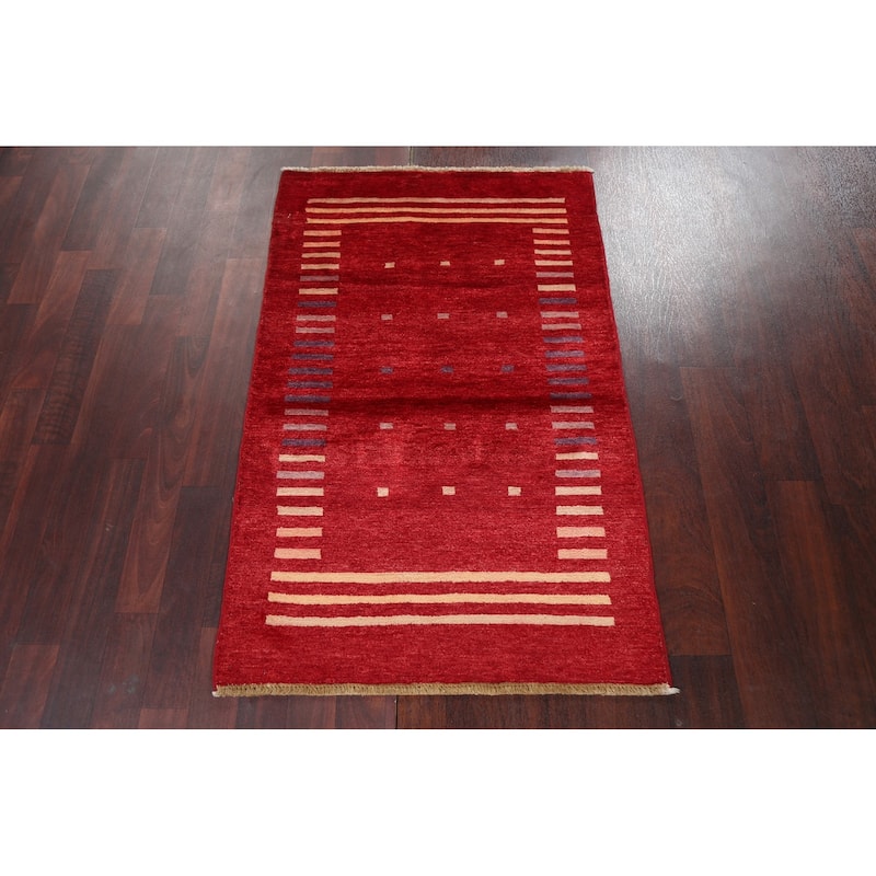 Geometric Gabbeh Kashkoli Oriental Area Rug Hand-knotted Wool Carpet - 2'7" x 4'2"
