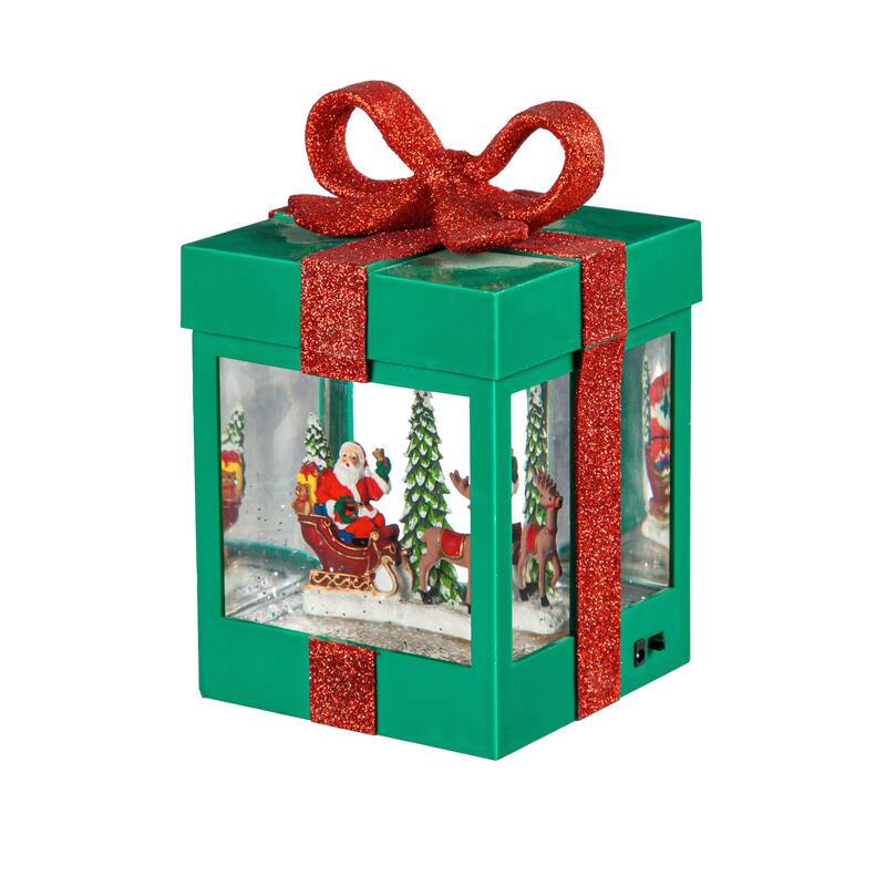 7" LED Santa Sleigh in Gift Box Water Lantern Table Decor
