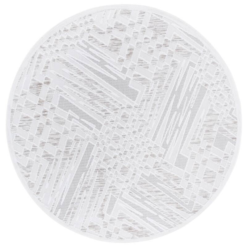 SAFAVIEH Stella Almke Transitional Indoor/Outdoor Washable Backyard Patio Rug - 6'7" Round - 6'7" Round - Ivory/Beige