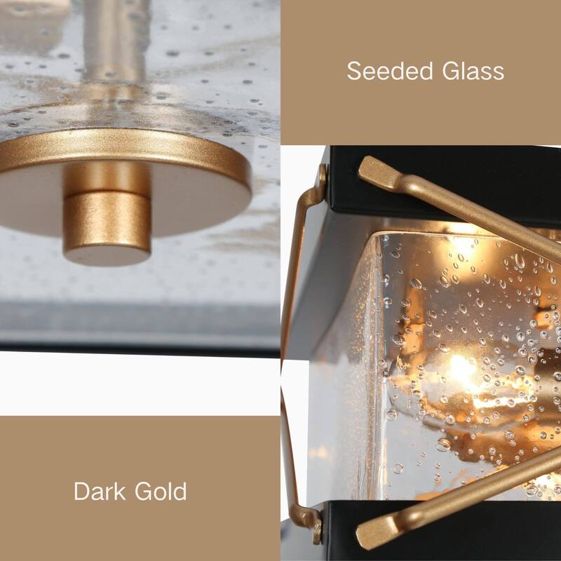Modern Black Gold Flush Mount 3-Light Glass Square Ceiling Light - 11" L x 11" W x 5.5" H