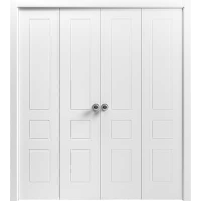 Sliding Closet Double Bi-fold Doors | Mela 0733 Painted White | Sturdy Tracks Moldings Trims | Wood Solid Bedroom Wardrobe