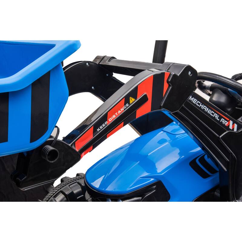 24V Pedal Tractor with Working Loader, Backhoe Digger, and Trailer for Kids, Electric Ride-On Construction Vehicle