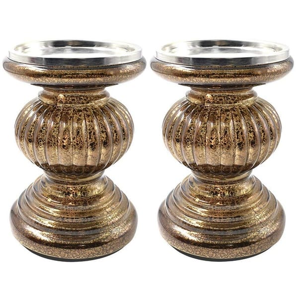 S 2 Lit Candle Holder Pedestals 9 Height Handmade Festive Ribbed Mercury Glass Pillar Candle Stand Holder With Led Lights Overstock 25767540