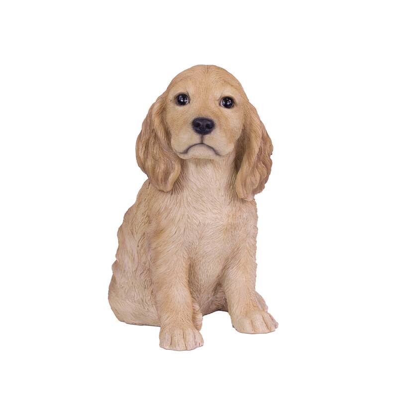 Sitting Golden Cockapoo Puppy Outdoor Garden Statue- 12.5"