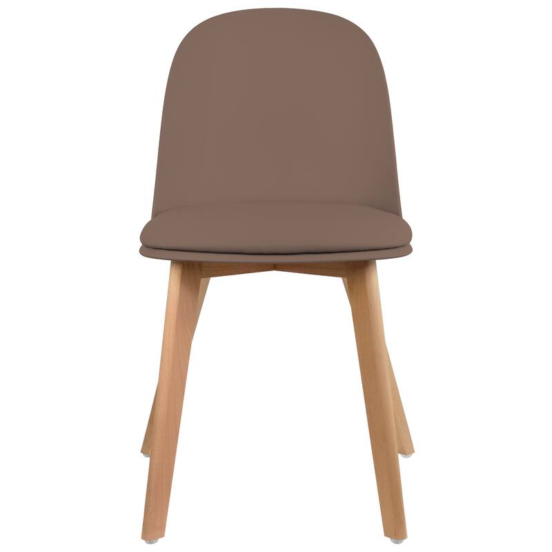 Set of 4 Plastic Dining Chairs Padded Cushion Faux Leather Wooden Legs For Kitchen Waiting Room Outdoor Party