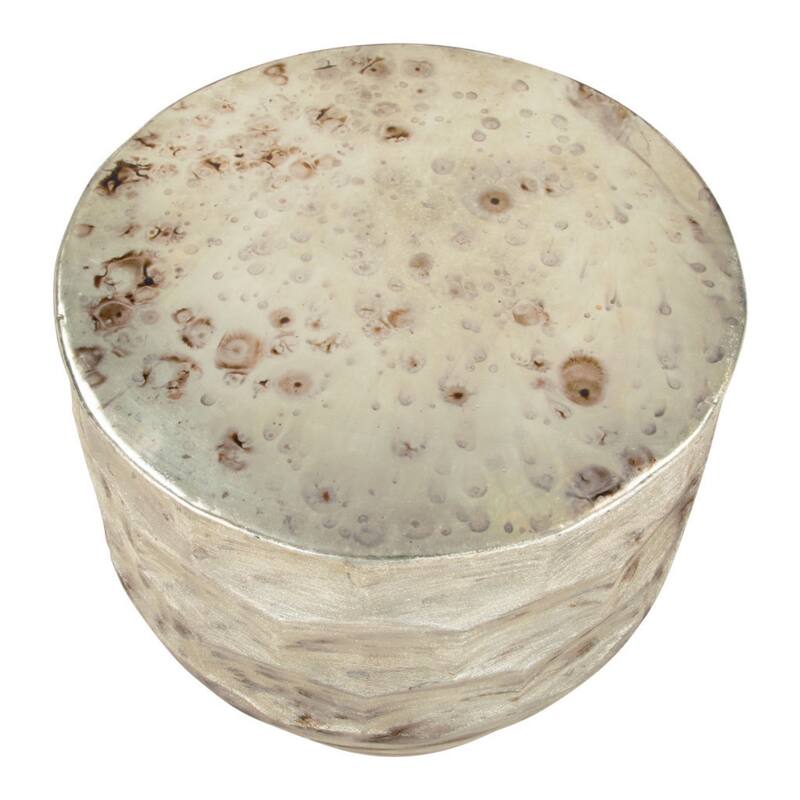 22” Modern Round Beige Iron Drum End Table with Plated Finish for Living Room Bedroom or Entryway - 21.7”H x 22”W x 22”L