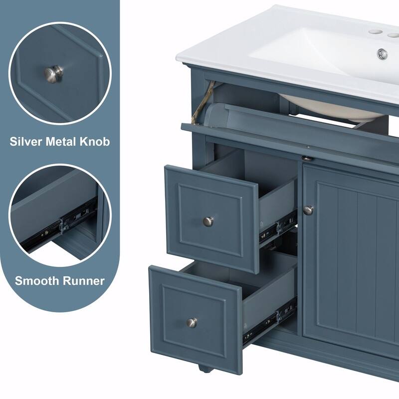 30 Inch Bathroom Vanity with Sink, Modern Vanity Cabinet with One Flip Drawer and Two Storage Drawers