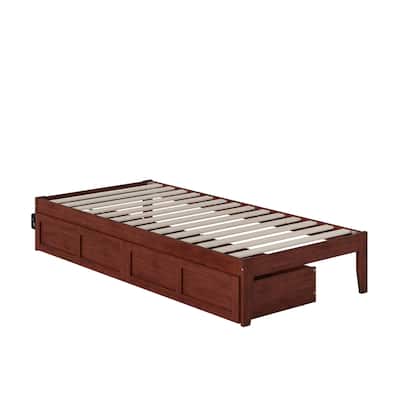 Twin XL Bed with Drawers & USB - Solid Wood Frame, Slat Support, Walnut Finish - 80" x 41.5"