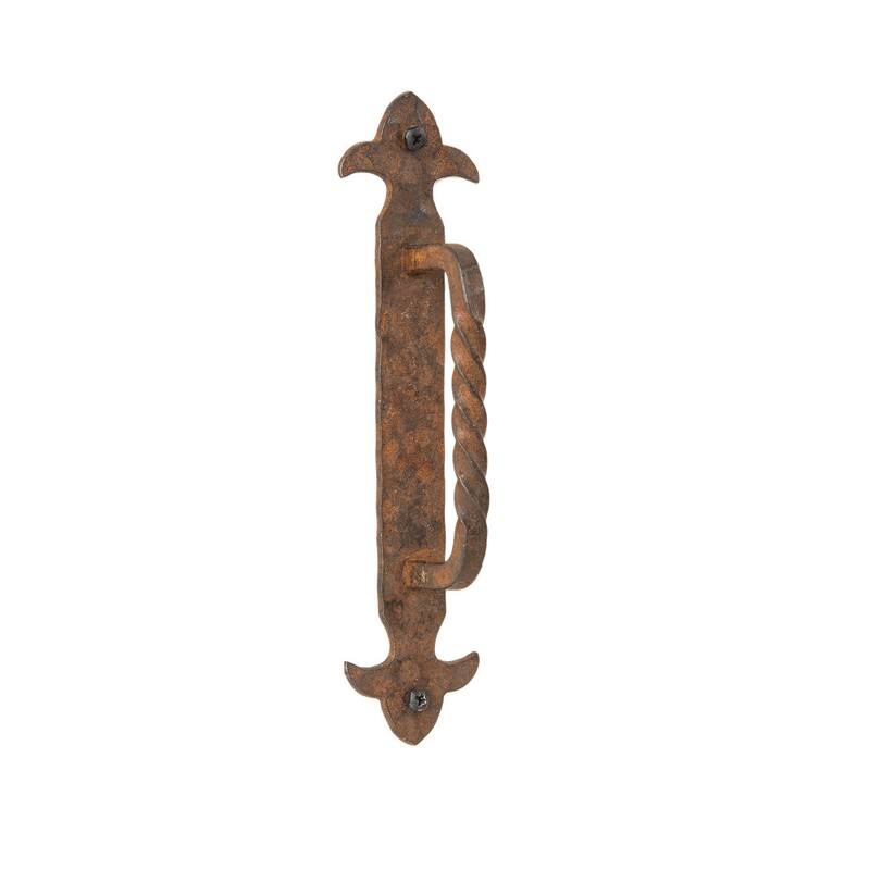 Hammered & Twisted Wrought Iron Door Handle of 8"L - Oxidized