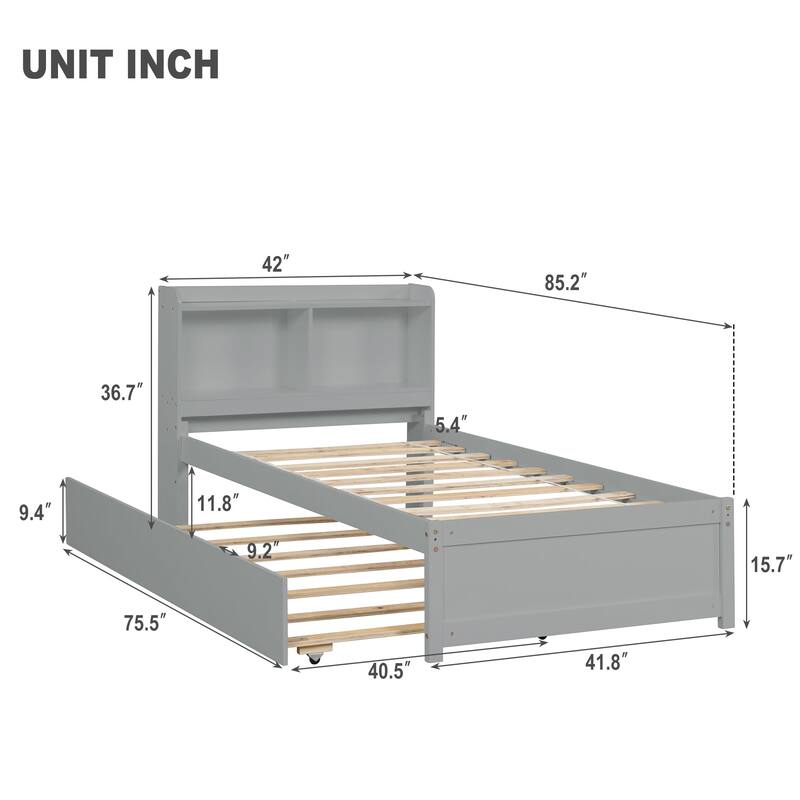 win Bed with Trundle and Bookcase