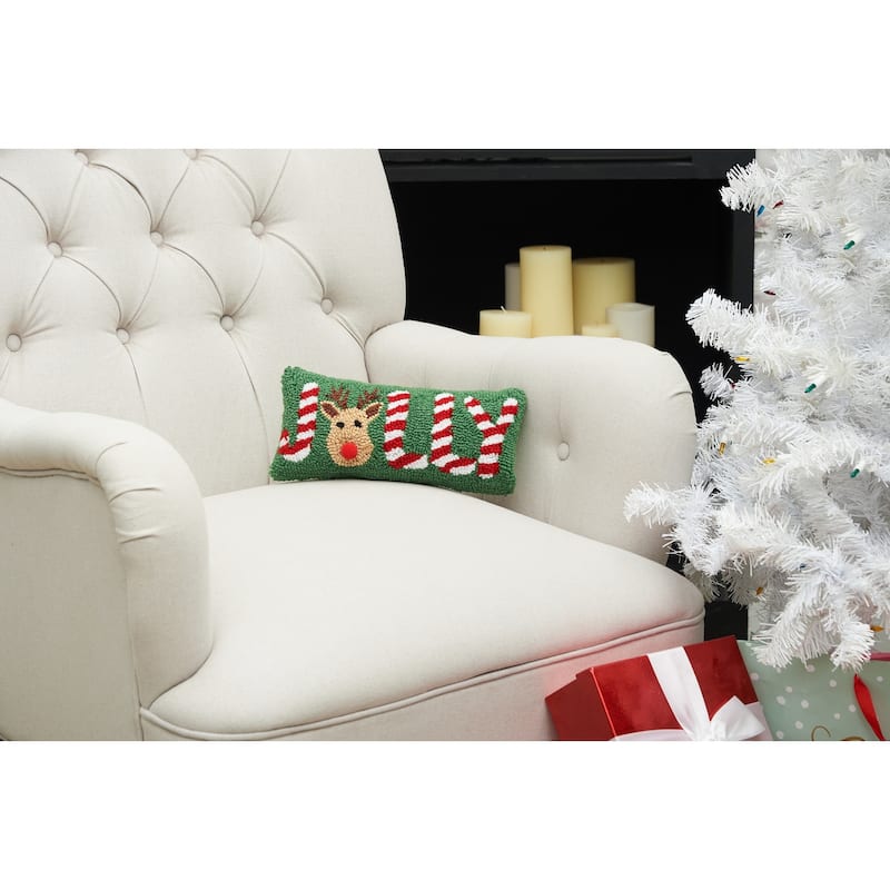 Jolly Deer Hooked Throw Pillow