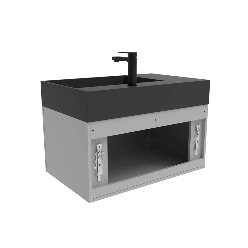 Amazon 30" Wall Mounted Bathroom Right Basin Vanity Set w/ Black Top