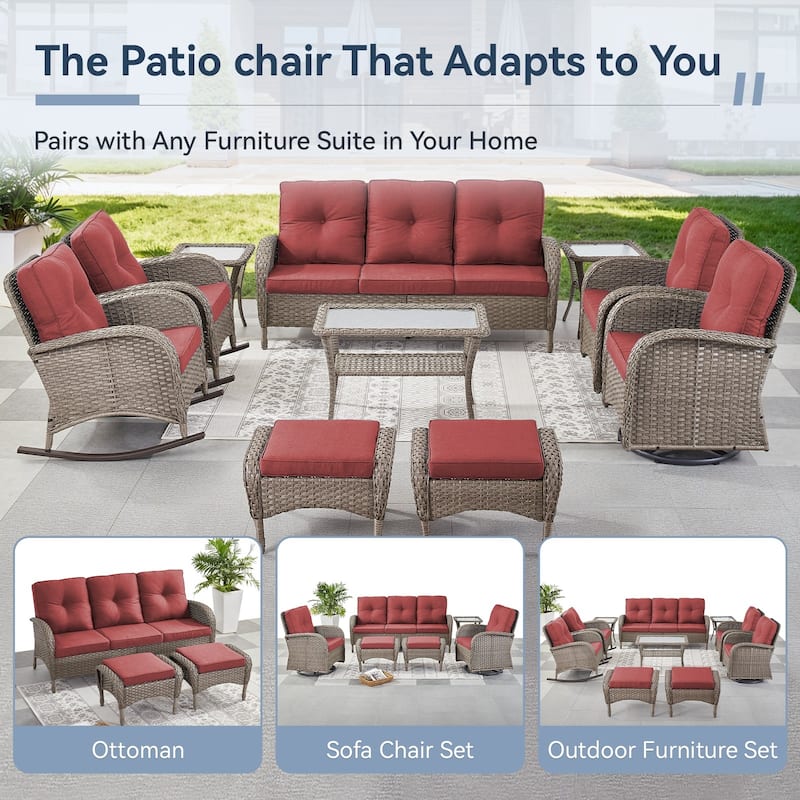 Gymojoy Versatile Outdoor Wicker Ottomans with Soft Cushions