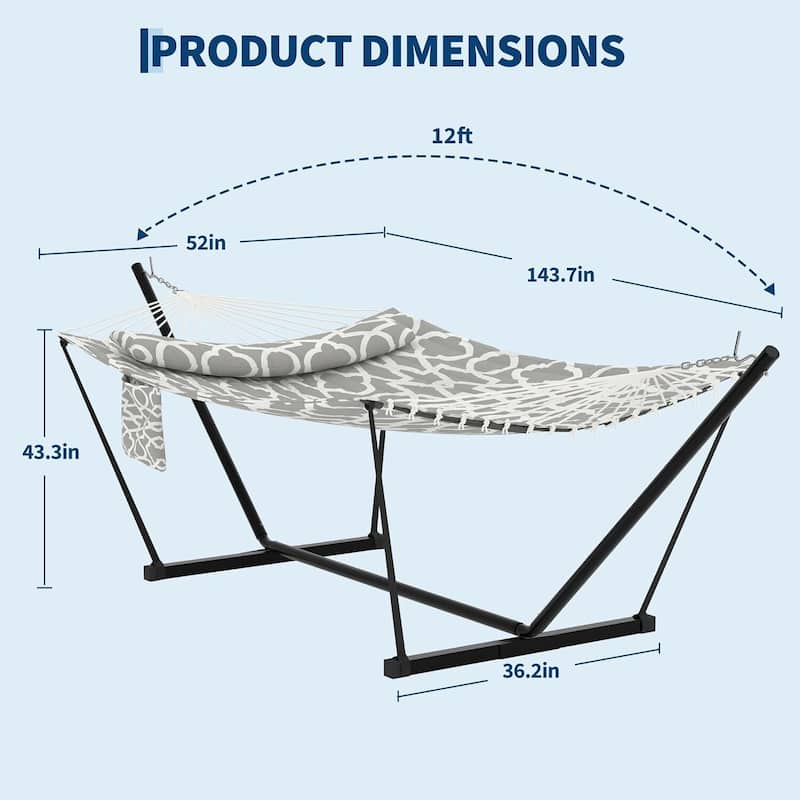 Portable Double Hammock with Stand for Outdoor Patio, Garden, Beach, Backyard, Max 450 Lbs Capacity