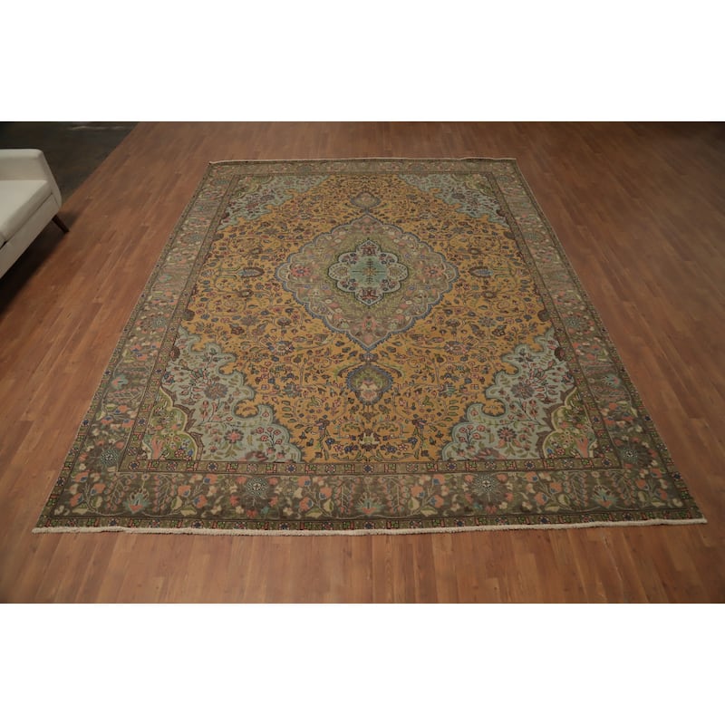 Hand Knotted Oriental 100% Wool Carpet Traditional Floral Oranges & Rust Tabriz Area Rug - 12' 7'' X 9' 10''