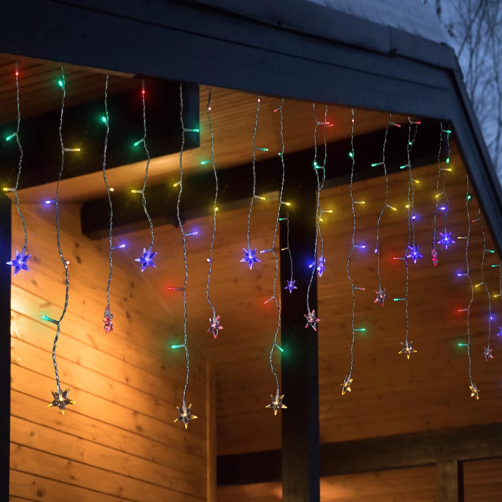 Christmas Stars Icicle Lights - 29.5' - Multi-Color LED Lights - Clear Wire - 400ct