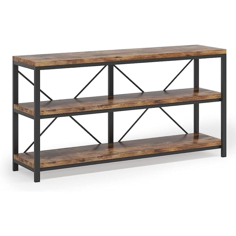 55" Industrial 3-Tier Console Table with Storage Shelves for Living Room, Hallway