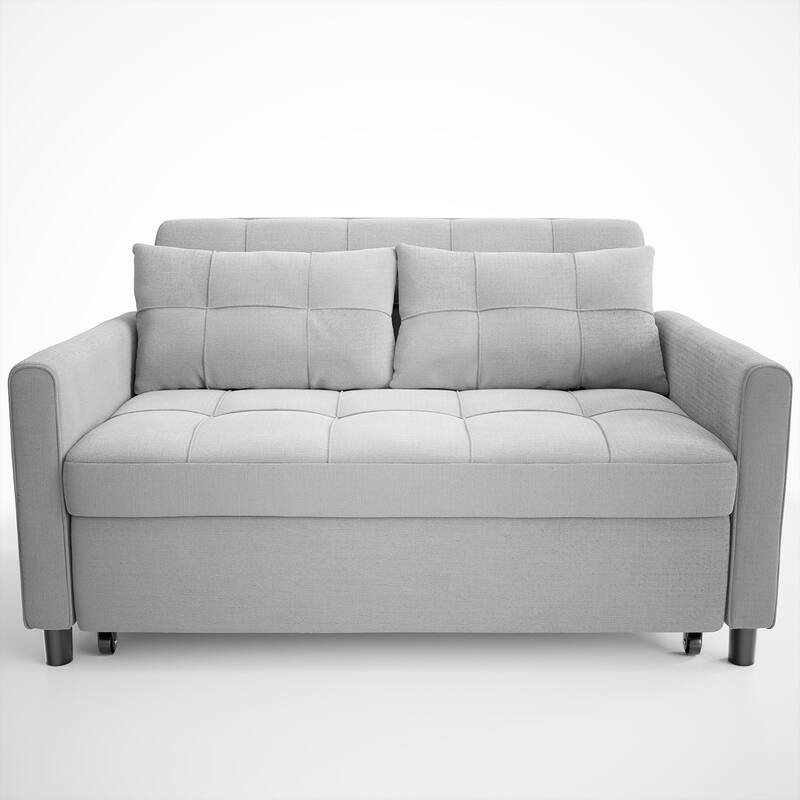 3 in 1 Convertible Sleeper Loveseat Couch, Futon Sofa Bed with Pull-Out Bed & Adjustable Backrest