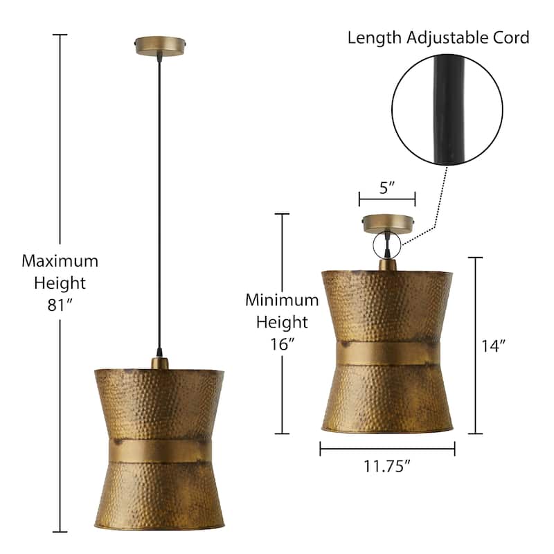 Lyra River of Goods Antique Gold Metal Pendant Light with Adjustable Hanging Cord - 11.75" x 11.75" x 16/81"