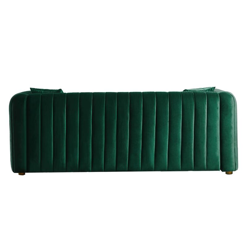 Green Vertical Channel Tufted Sofa Plush Velvet Fabric Deep Seat Sofa