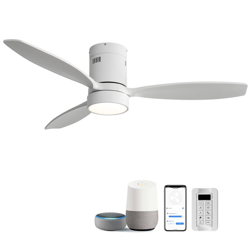 52 Inch Flush Mount Ceiling Fan With Light - White