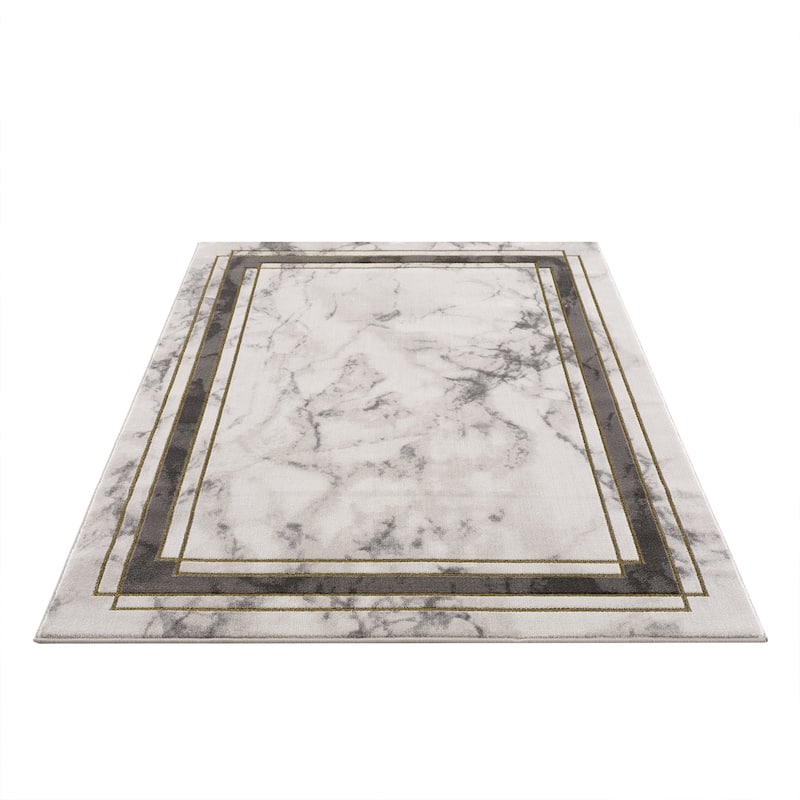 La Dole Rugs Gold Grey Ivory Abstract Marble Bordered Area Rug