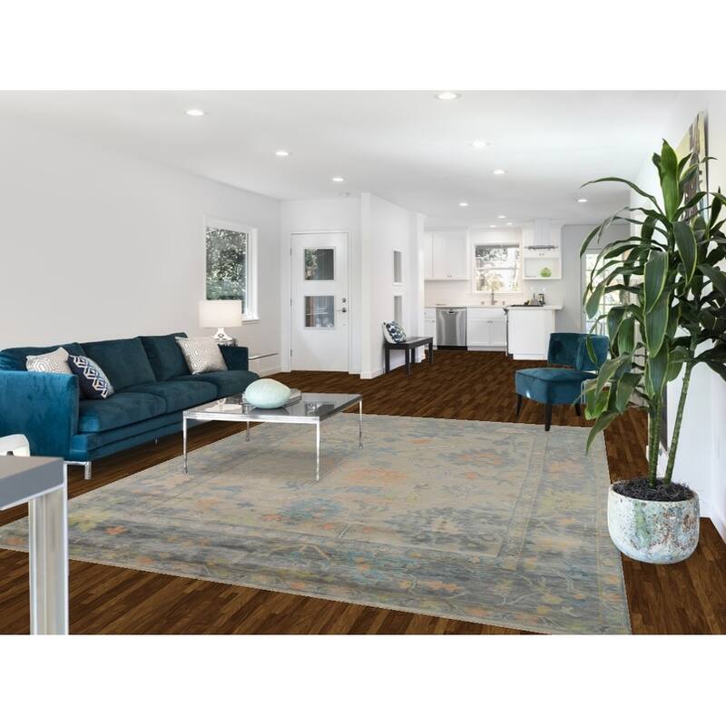 Oriental Beige Oushak Indian Area Rug Hand-Knotted Wool Carpet - 7'10" x 10'2"