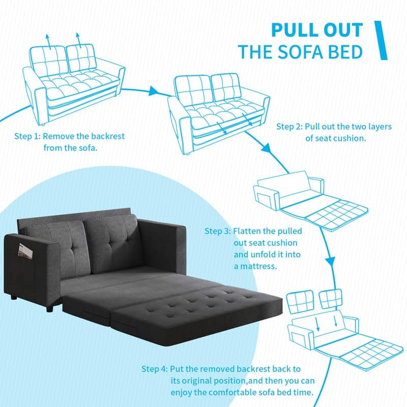 Mixoy Modern 3-in-1 Loveseat Sleeper Sofa,Multi-Function Tri-Fold Out Floor Sofa Bed