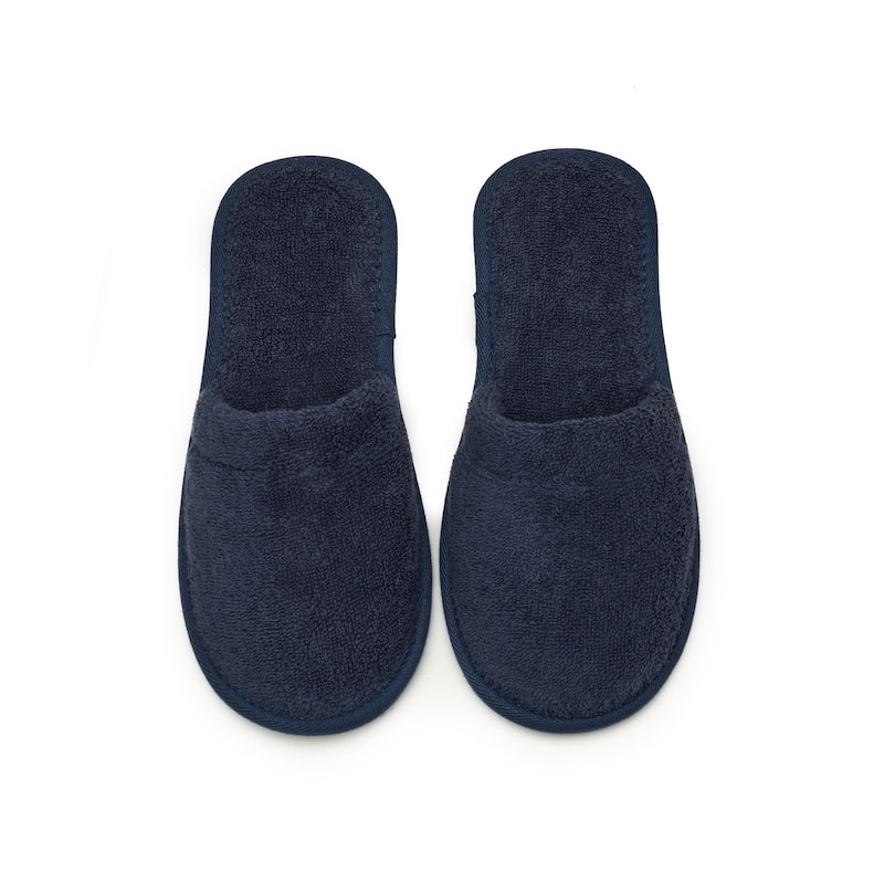 Men's Terry Cotton Bath Slippers - Navy - Large