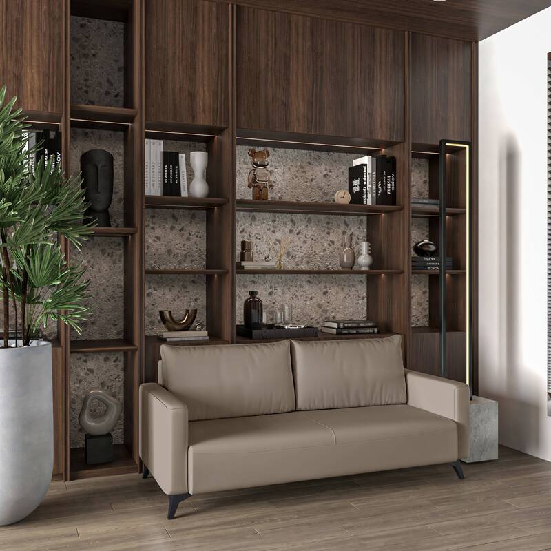 3 Seater Sofa Upholstered Leather with Stainless Steel Legs Inno Series by LeisureMod